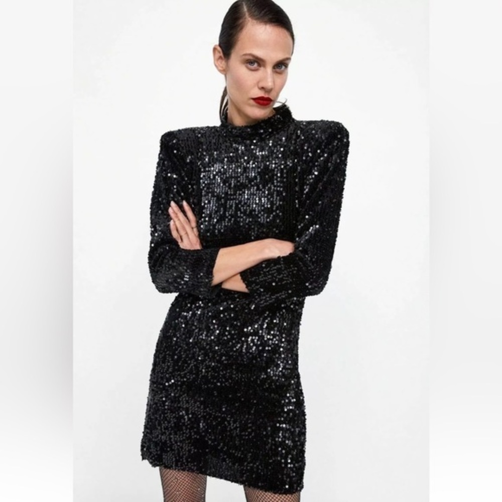 Zara Sequin Black Velvet Dress 🖤